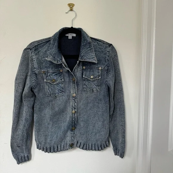 Vintage Paris Blues Denim Jacket with Knit Sweater Arms & Back - Picture 5 of 6